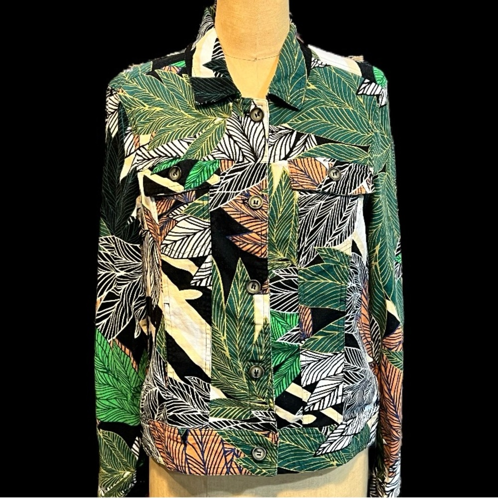 VINTAGE moody houseplants woodsy green leaf jacket button front jungle tropical